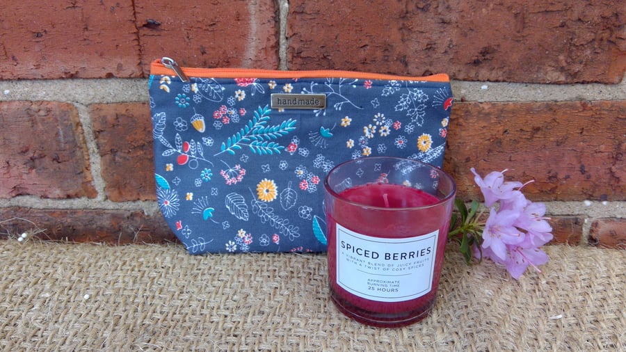 Blue Floral Multicolour Zip Pouch