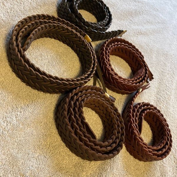 Bundle of 5 Brown Leather Plaited Belt Blanks (Free GB Shipping)