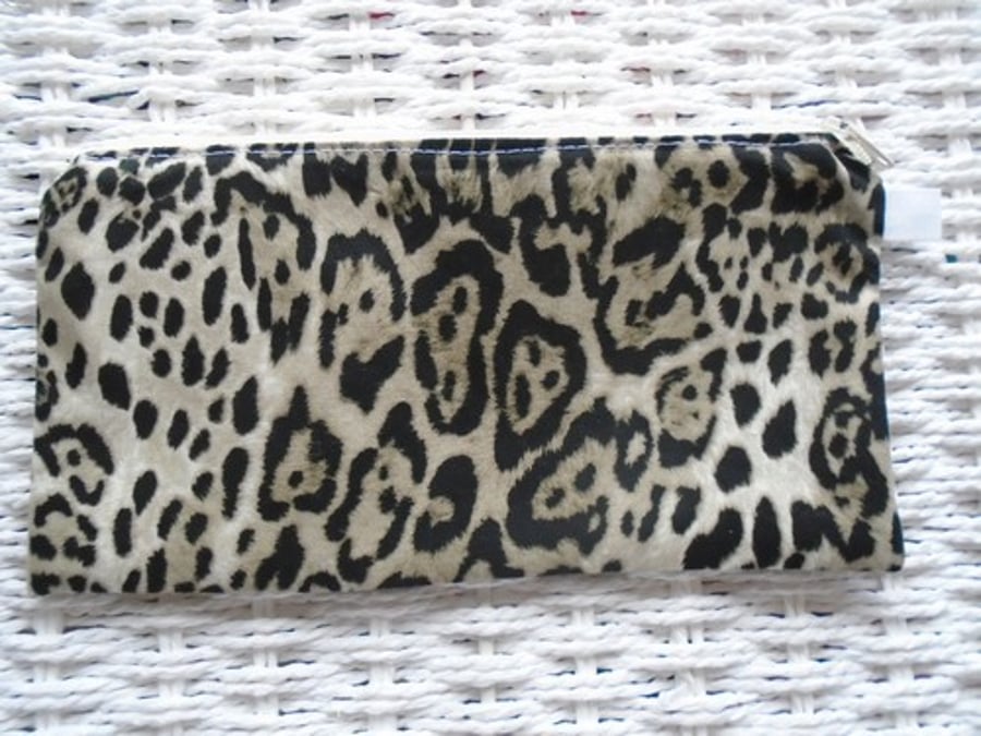 Snow Leopard Pencil Case or Small Make Up Bag.
