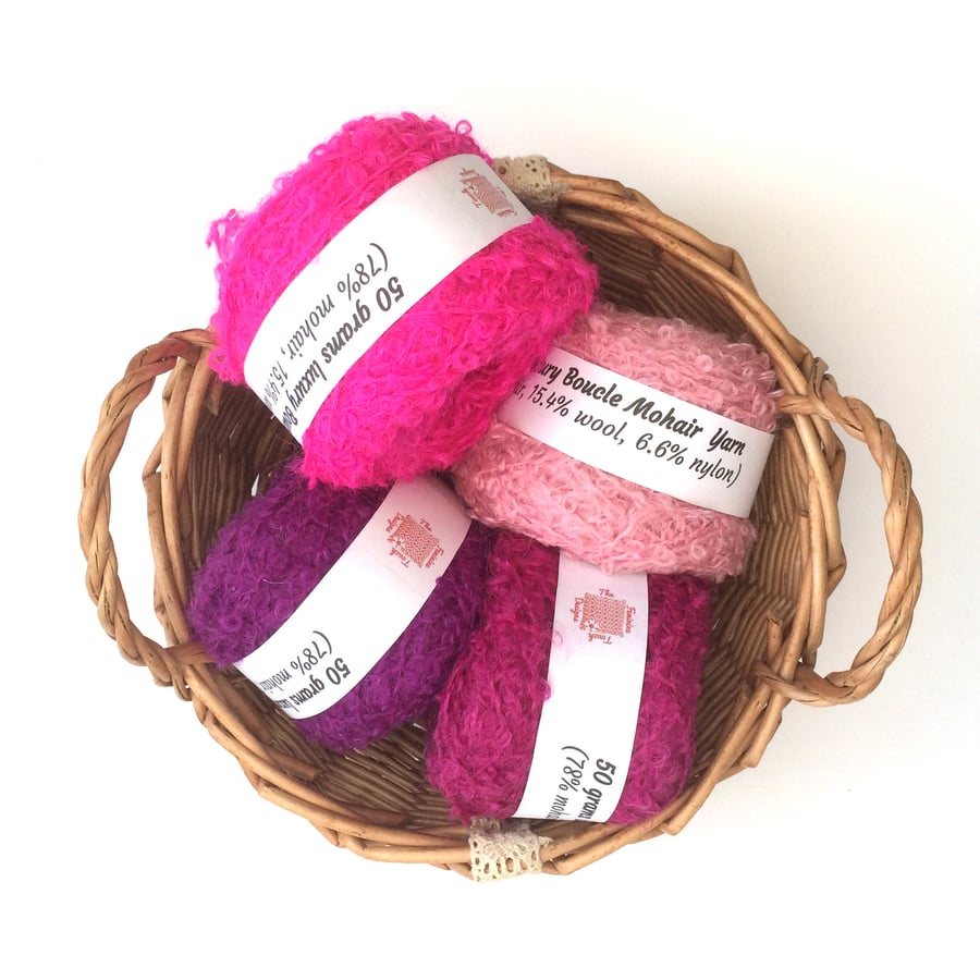 4 balls of pink mohair boucle yarn 