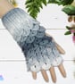 Crochet gloves. Grey and white dragon scale gloves. Fingerless gloves. - Image 3