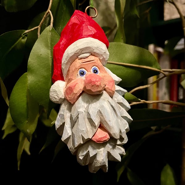 Hand carved wooden traditional Santa Christmas decoration