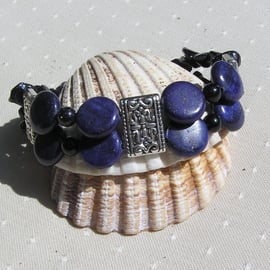 Lapis Lazuli & Blue Goldstone Gemstone Crystal Beaded Bracelet "Blue Nile"