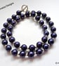 Deep Sapphire Blue  Shell Pearl Necklace Silver Plated - Image 3