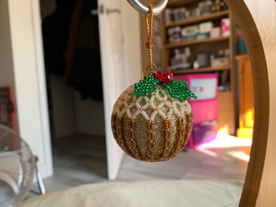 Beaded Christmas Pudding Bauble