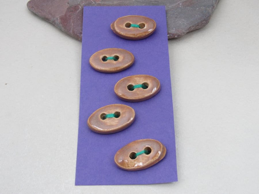 5 Small Oval Sand Brown Ceramic Buttons