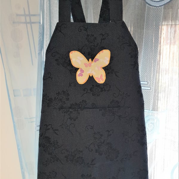 Girl's Dungaree Style Pinafore Dress with Butterfly Applique Detail