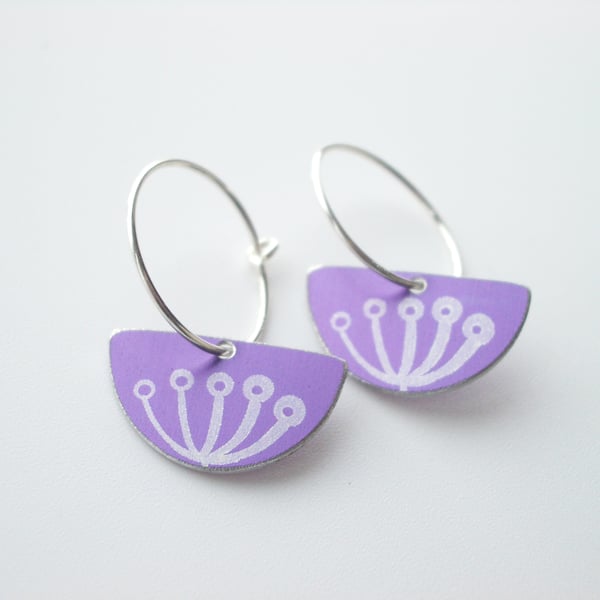 Cow parsley hoop earrings in purple