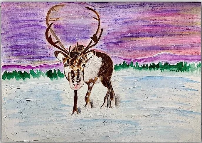 The Real Rudolph Mixed Media Painting of a Cairngorm Reindeer