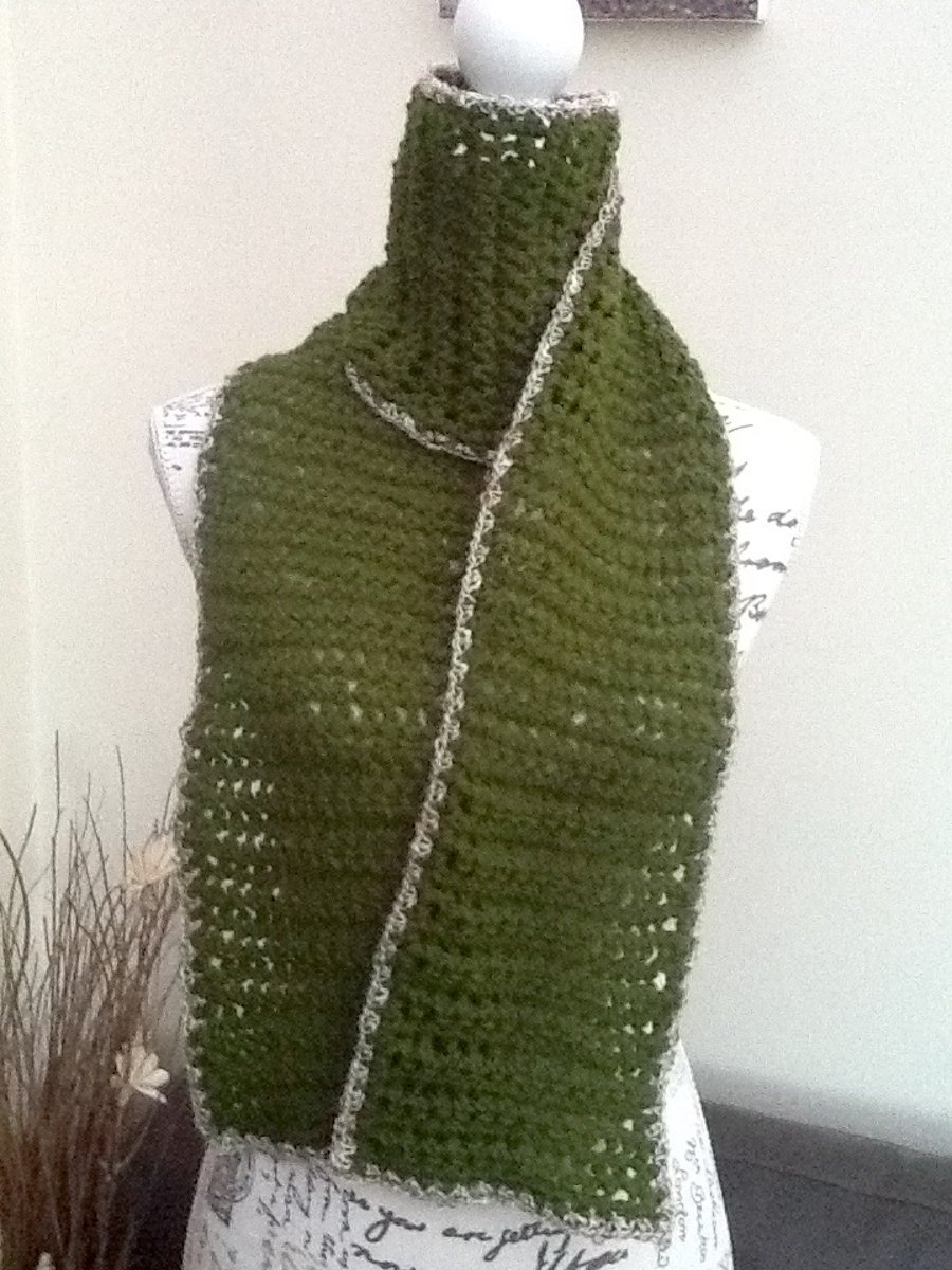 Olive Green!  Crocheted Super Chunky Scarf for a Lady or a Gent!