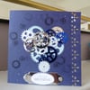 Blue Cogs Heart Birthday card
