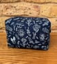 Mushroom Plants And Birds Print Quilted Fabric Box Shape Makeup Bag