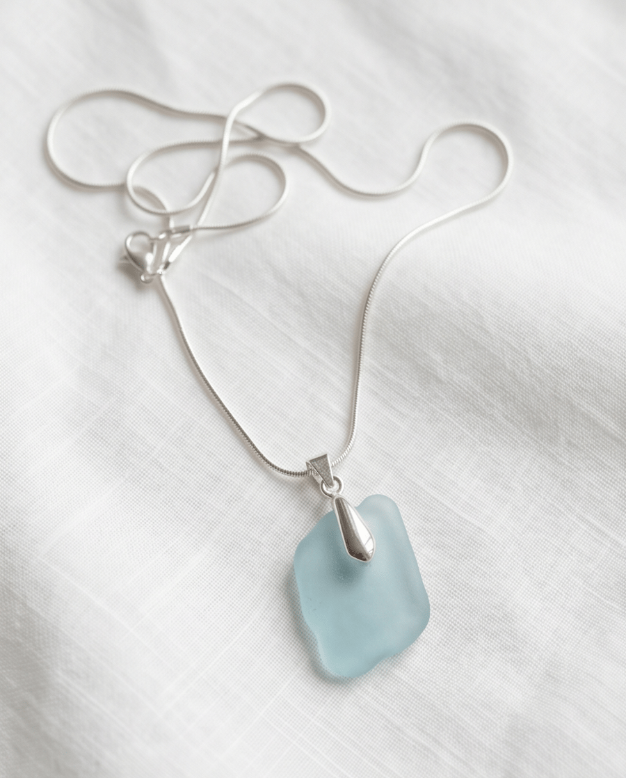 Aquamarine Sea Glass Necklace 