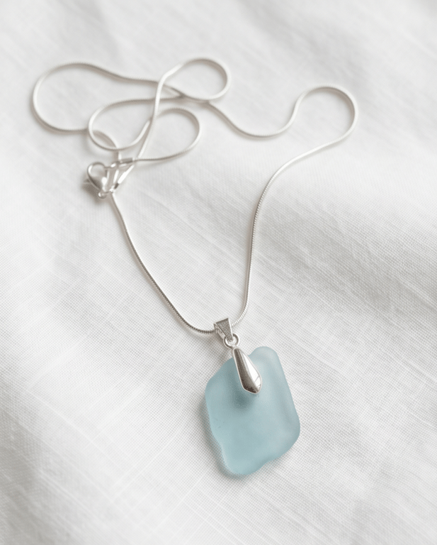Aquamarine Sea Glass Necklace 