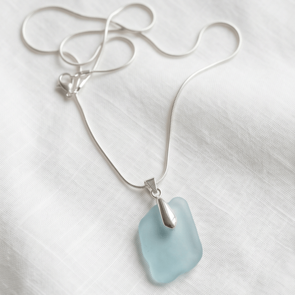 Aquamarine Sea Glass Necklace 