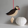 Hanging Wooden Atlantic Puffin Decoration - Etched and Hand Painted 