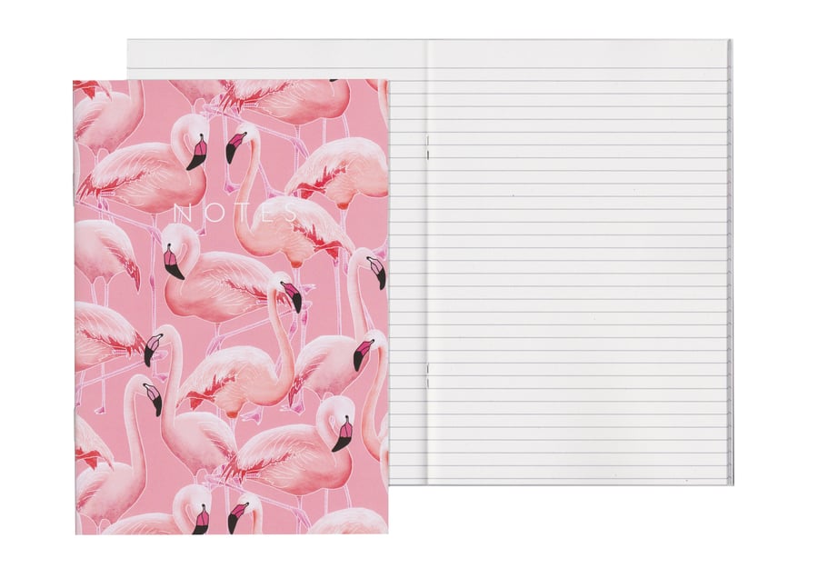 Lined Pages A5 Notebook - Pink Flamingos