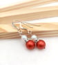 Red Crystal Pearl Drop Earrings-Red Pearl Earrings-Sterling Silver Earri