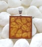Hand Painted Golden Yellow Resin Pendant Necklace - Square Pendant