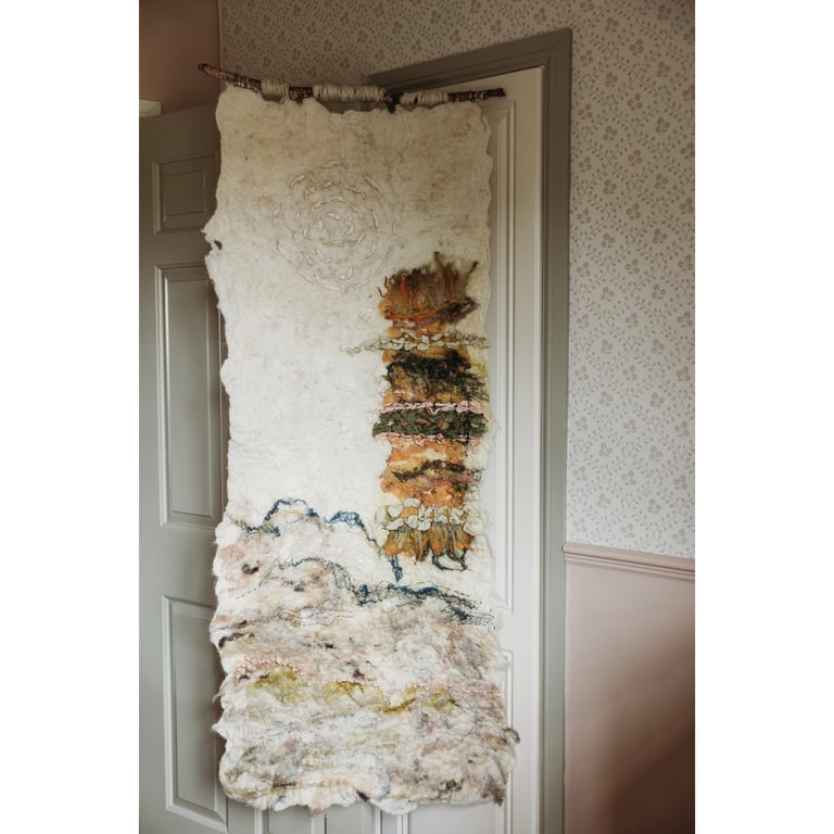 Landscape with a green blanket Art felt natural wool sensory wall hanging 