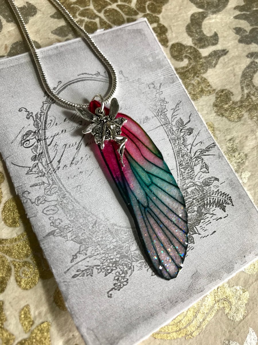 Pink Sparkling Sterling Silver Fairy Wing Necklace