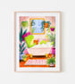 Summer Frog illustration - Frog Bath - Childrens Wall Art - A4 art print