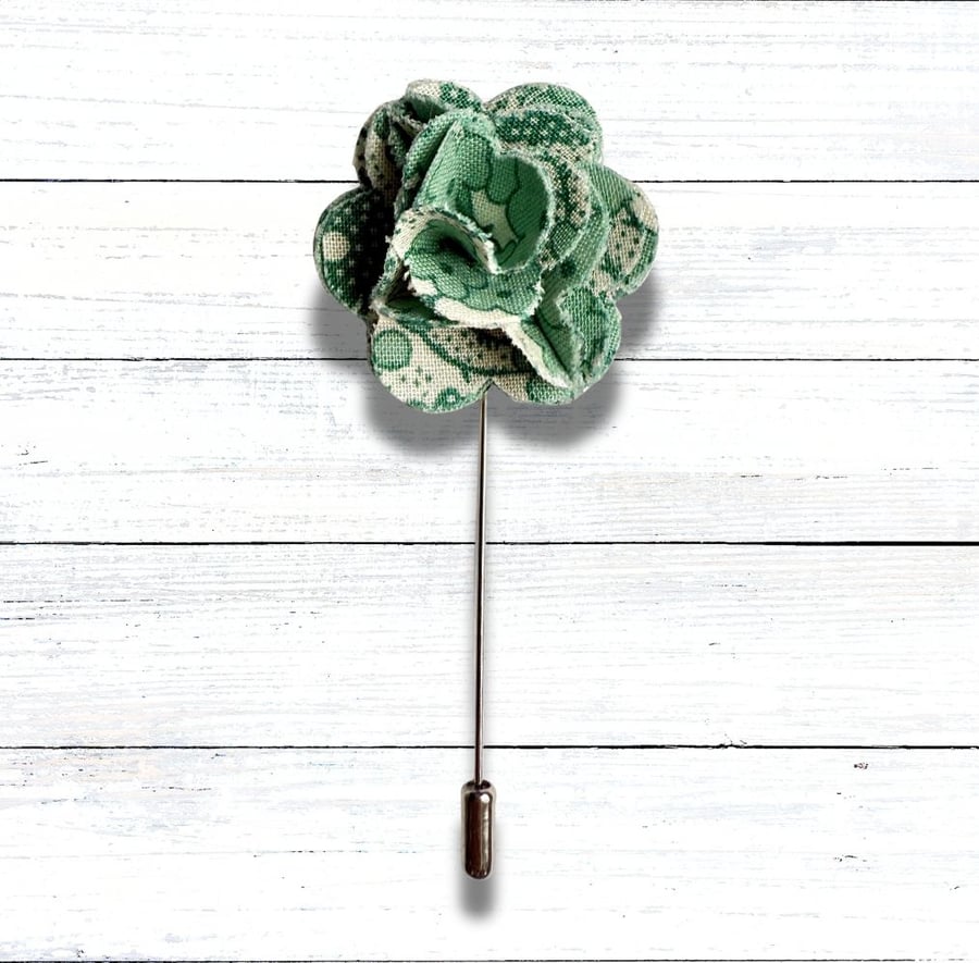 Flower Lapel Pin, Green Flower,  Wedding Buttonhole, Christmas Gift