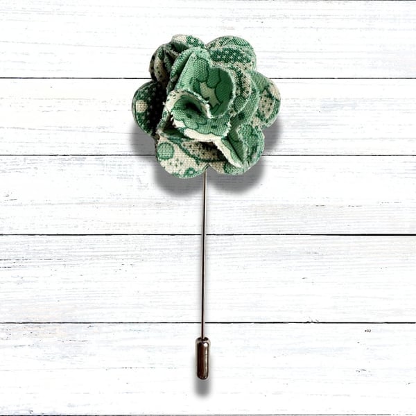 Flower Lapel Pin - Green Floral Fabric, Perfect for Wedding 