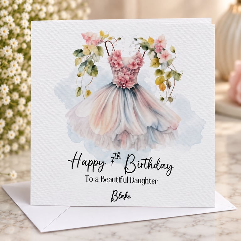 Fairy Flower Dress Birthday Card For Girl Her Happy Birthday Daughter Niece etc