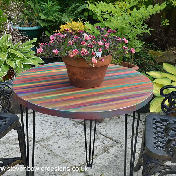 70 cm Round Bistro Table Outdoor Garden Furniture Tropical Sunset Colour Scheme 