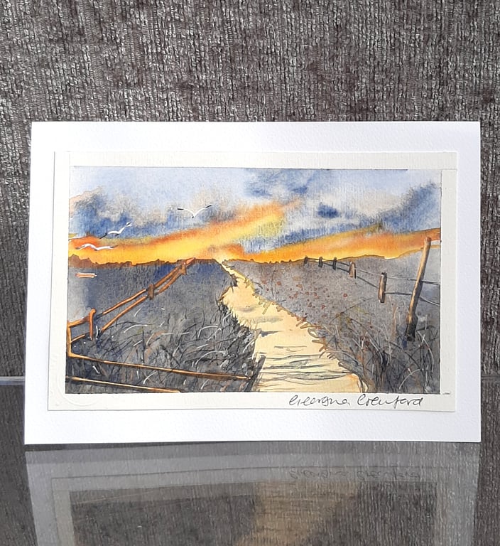 Sunset Orange. Blank Card. Original Painting. Countryside Scene. 260126