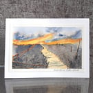 Sunset Orange. Blank Card. Original Painting. Countryside Scene. 260126