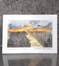 Sunset Orange. Blank Card. Original Painting. Countryside Scene. 260126