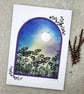 Poppies Blank Card - poppy field, moon, stars, handmade, all occasions card