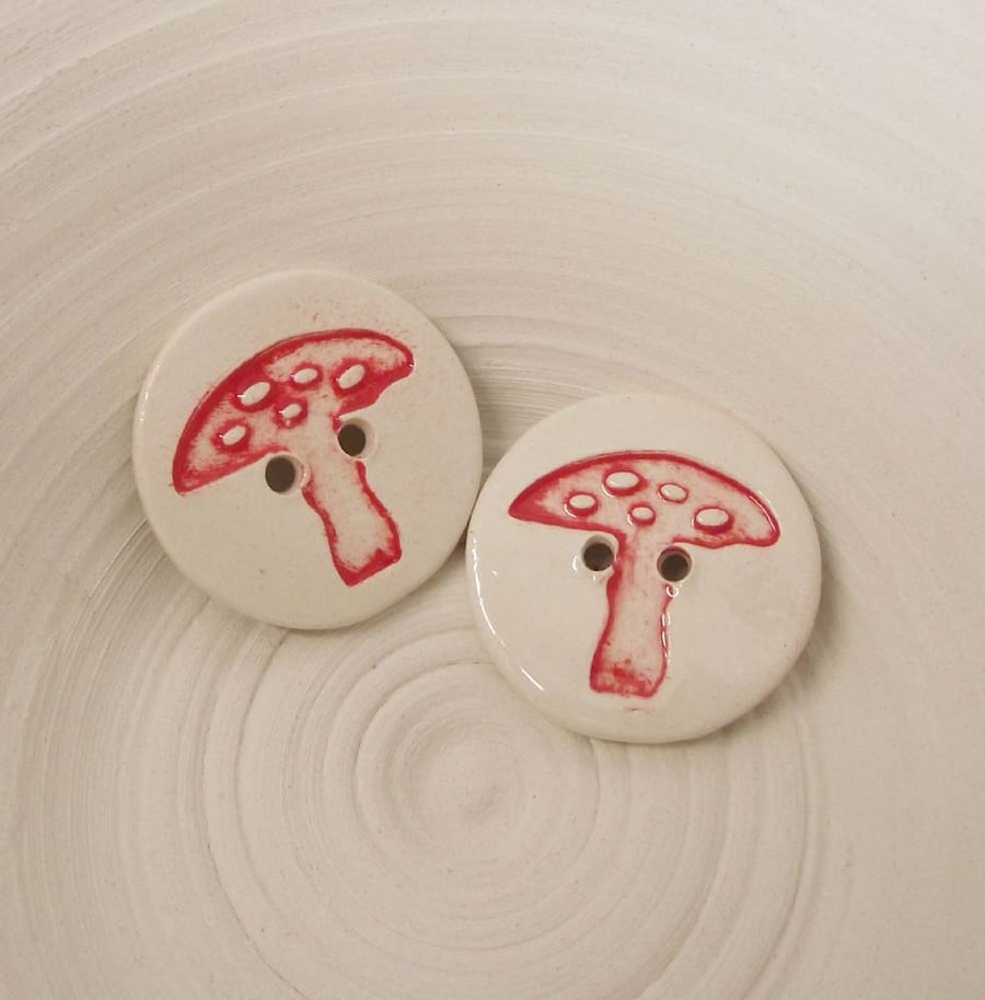 Set of two large ceramic toadstool buttons