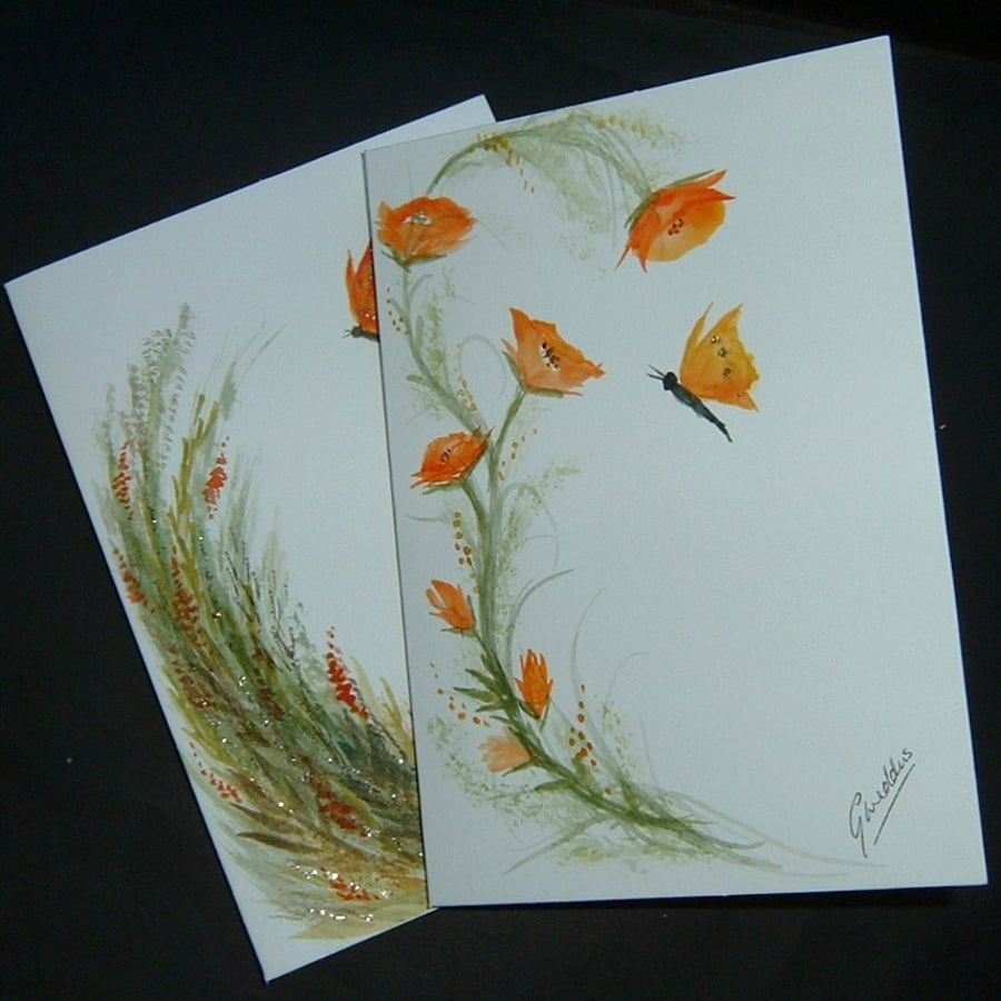 TWO Original A6 Hand painted floral greetings cards 55