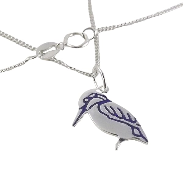 Kingfisher Pendant (small), Silver Bird Necklace, Nature Jewellery