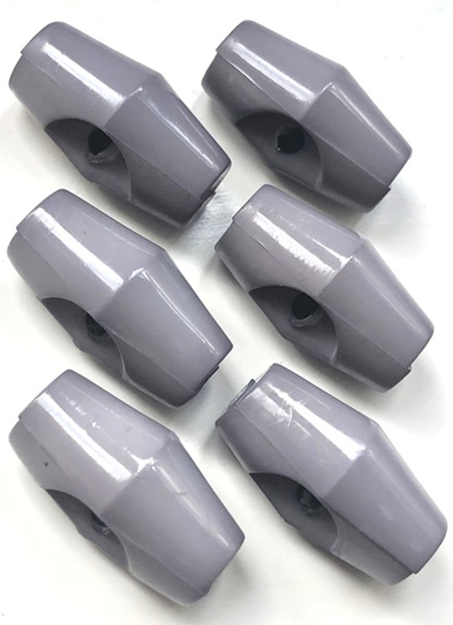 6 Toggle Buttons, Grey, 19mm Wide, Duffle, Baby Toggles