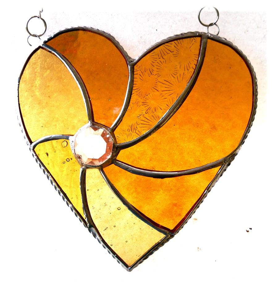 RESERVED 6inch Golden Swirl Heart Stained Glass Suncatcher 001 Gold Wedding