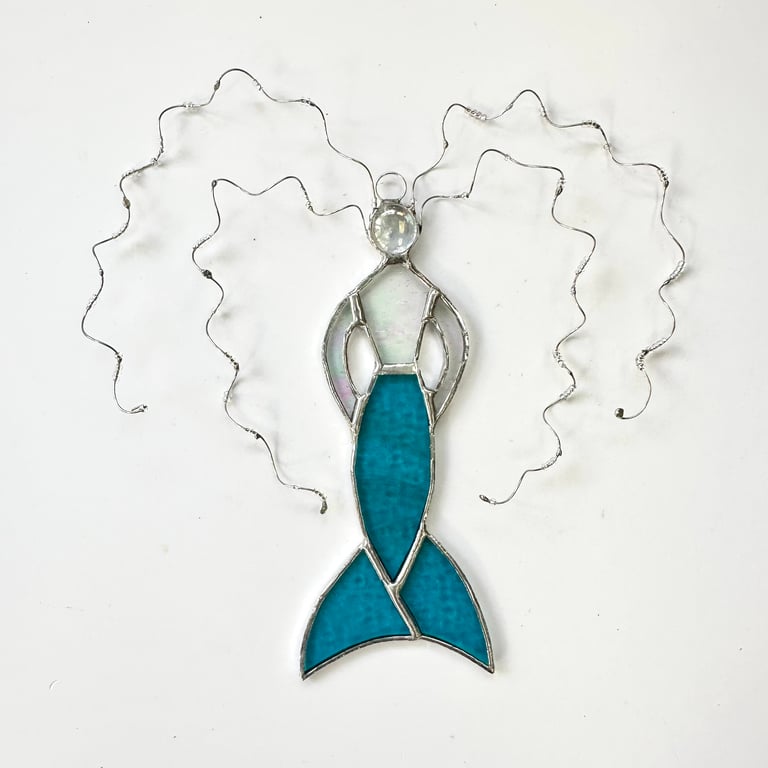 Stained Glass Mermaid Suncatcher - Handmade Hanging Decoration - Turquoise