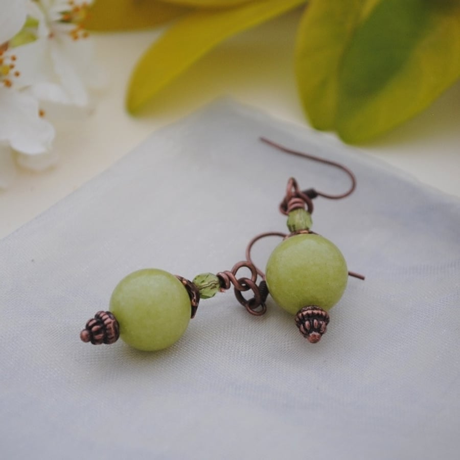 Green jade & copper earrings