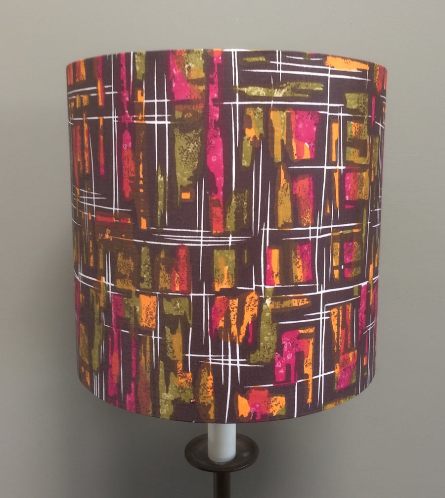 Mid Century Abstract Black Neon Tropical Fruit colours Vintage fabric Lampshade