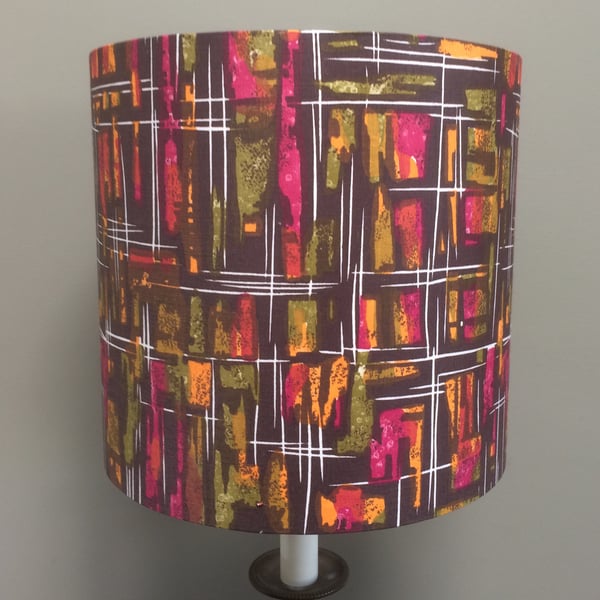Mid Century Abstract Black Neon Tropical Fruit colours Vintage fabric Lampshade