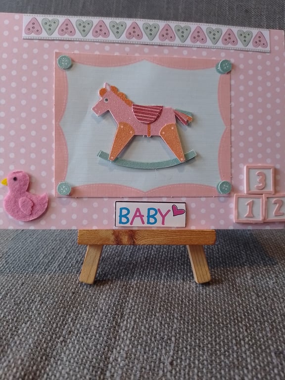 New Baby Rocking Horse handmade card 