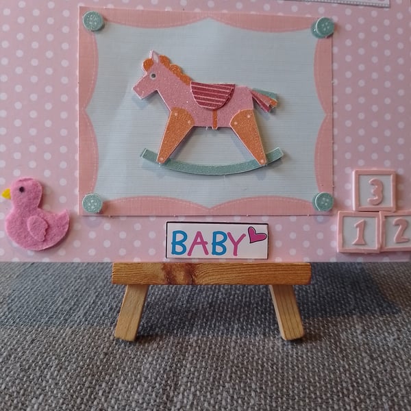 New Baby Rocking Horse handmade card 