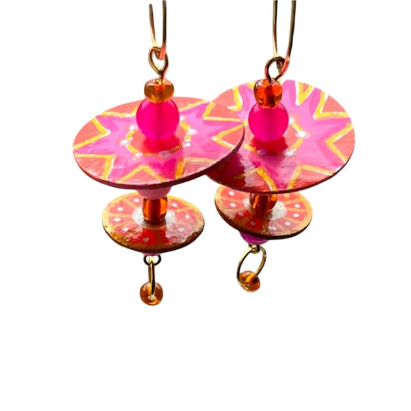 Chandelier Paper Earrings Double Tiered with Beads  4 CM Length without Hanger