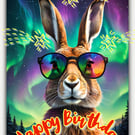 Happy Birthday Norther Lights Hare Card A5
