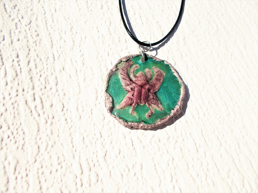 Scarab Beetle Clay Necklace 