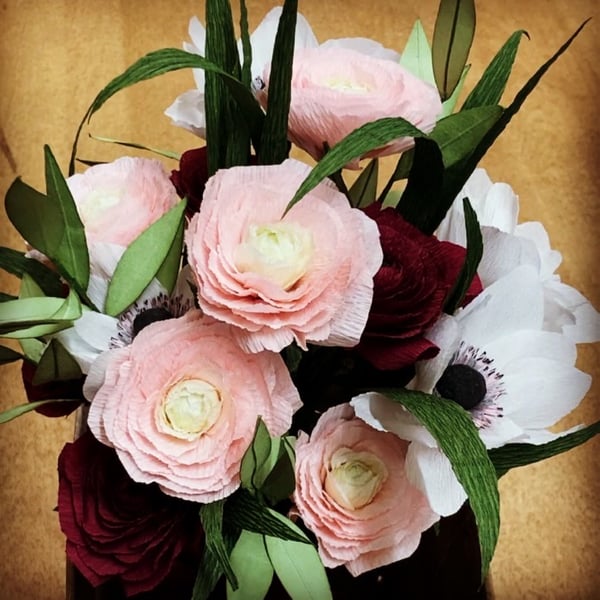 Burgundy and Pink Paper Flower bouquet