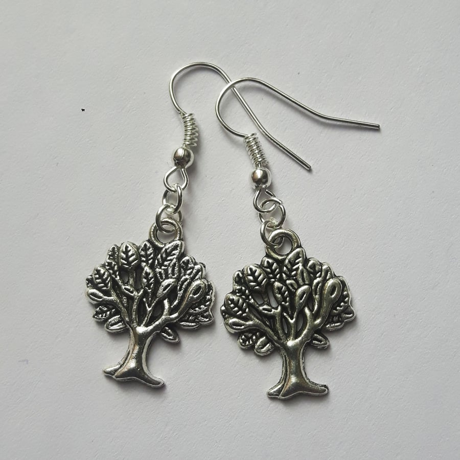 Tree Drop Dangle Earrings Silver Plate 